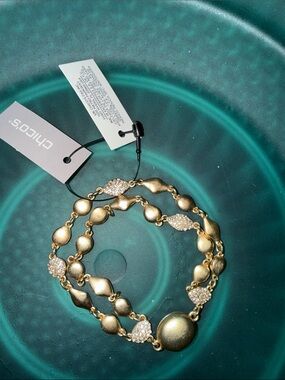 Chico's Gold Tone Double Strand Crystal Accent Bracelet Magnetic Clasp